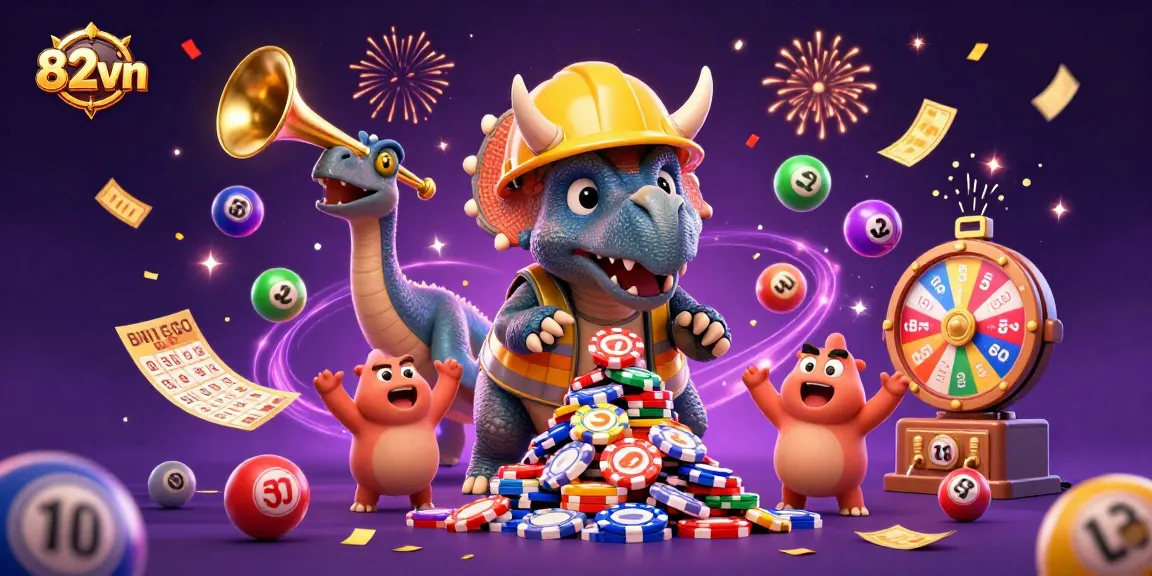 Engage with 82vn's vibrant casino elements showcasing a dynamic scene of gaming excitement.