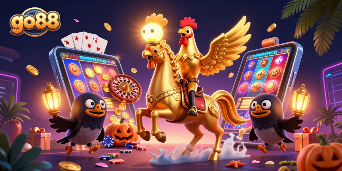 Engage with go88's vibrant slot games through an enchanting casino adventure illustration.
