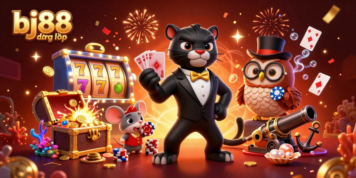 Join the excitement with bj88 đăng nhập featuring a stylish black panther dealing cards in a lively casino