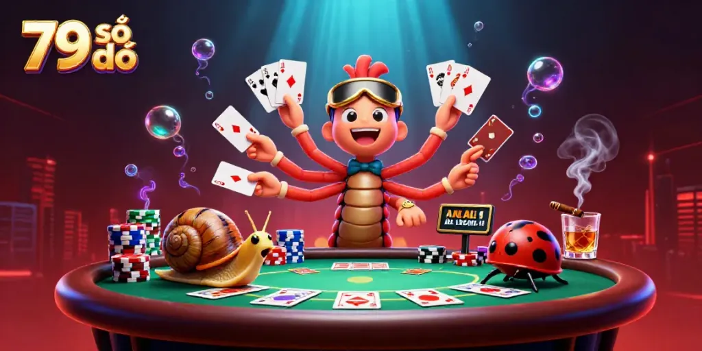 Engaging scene of a 79 số đỏ casino with animated characters showcasing vibrant casino elements.