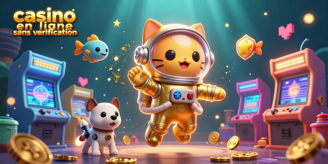 Jouez dans un casino en ligne sans vérification avec un chat astronaute et un chien robot dans un univers coloré.