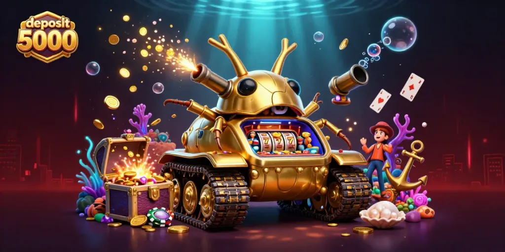 Experience excitement with deposit 5000 in a vibrant casino-themed underwater scene.