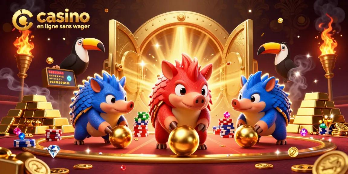 Apprenez à jouer au casino en ligne sans wager avec cette illustration dynamique de pangolins.