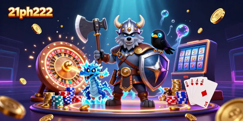 Experience thrilling casino action with 21ph222's vibrant digital illustration blending iconic gaming elements.