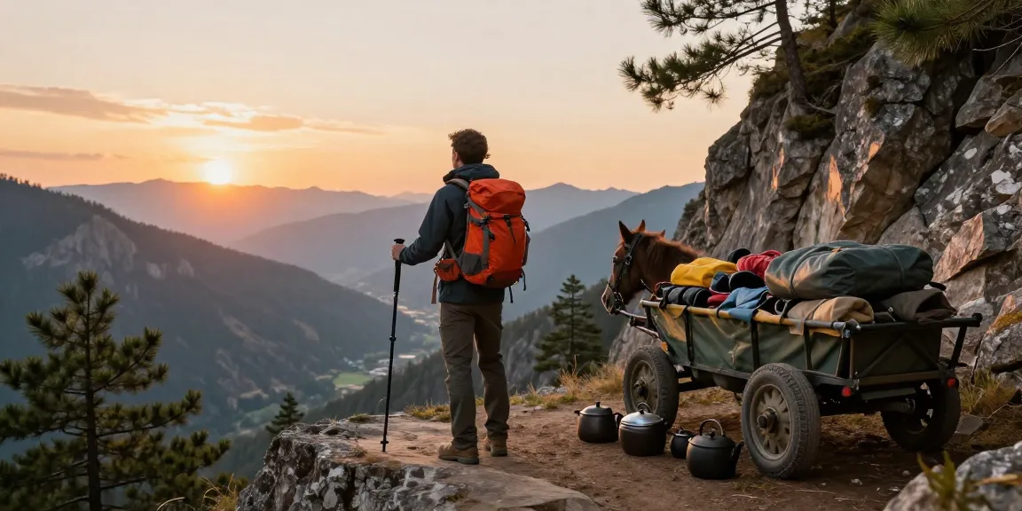 Adventurer at breathtaking mountain viewpoint with rokok 88 gear, showcasing stunning landscape during sunset.