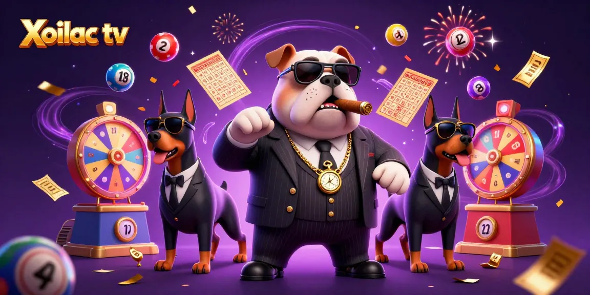Xoilac tv showcases vibrant lottery magic with a mafia bulldog and Doberman bodyguards.
