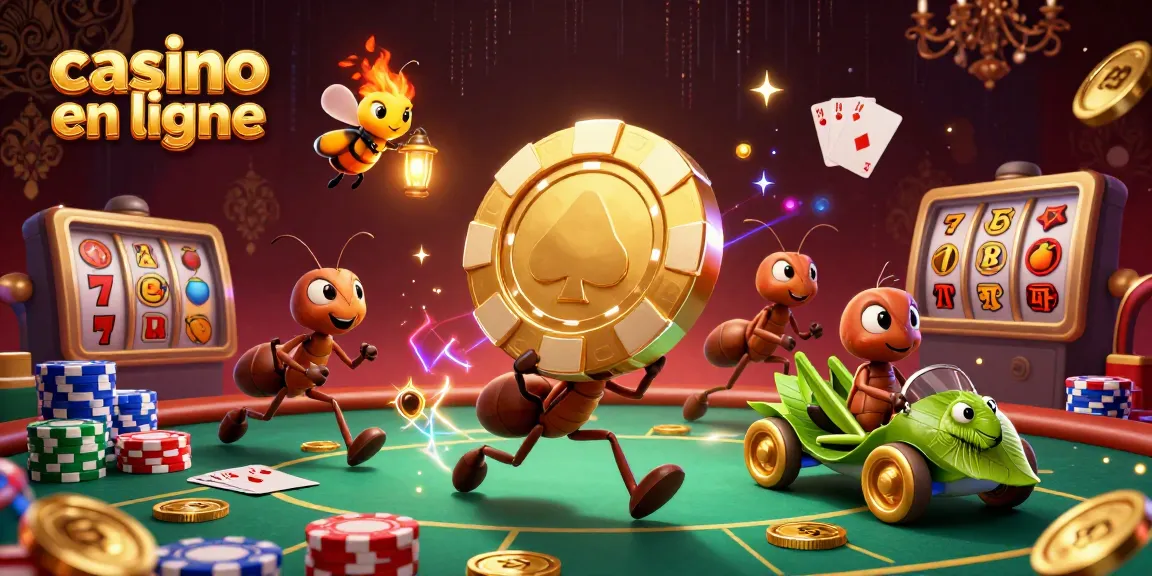Les fourmis en plein vol d'un chip de poker dans un casino en ligne rempli d'énergie.