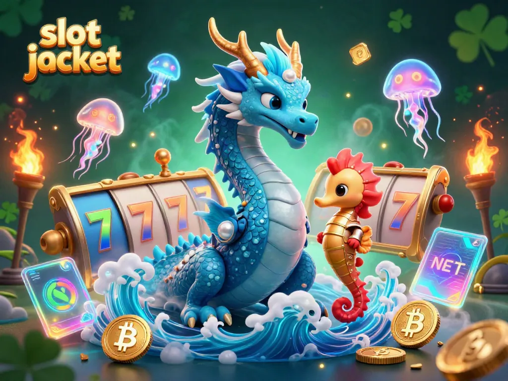 Spin the slot jackpot reels for a chance to win massive prizes with the mystical dragon and seahorse knight.