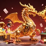 Jouez au blackjack casino en ligne avec des éléments dynamiques et un dragon biomechanique flamboyant.