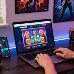 Immersive gaming experience on HWGSLOT platform, featuring vibrant graphics and cozy gaming setup.