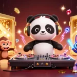 Experience thrilling wins at QQ88's vibrant casino scene with DJ panda and dancing characters.