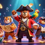 LLWIN showcases exciting gameplay with a pirate captain, tiger mate, and treasure elements amidst casino riches.