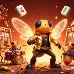 Experience the vibrant energy of vn168 through a dynamic casino-themed illustration featuring a rock star cicada.