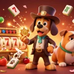 S666 players analyzing golden poker chips amidst vibrant slot machines and festive decor, exploring winning opportunities in gambling.
