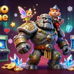 Action sur le casino en ligne avec un golem et un hamster chevalier entourés d'éléments ludiques.