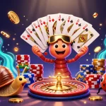 Casino en ligne dynamique avec des personnages animés, des pièces dorées et des jeux en cours.