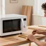 Shashel microwave device effectively eliminating woodworm in a home setting.