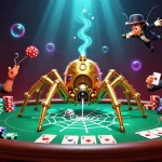 Las casas de apuestas ofrecen emociones mientras el spider dorado atrapa dados en un entorno vibrante.