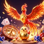 Kobe-themed vibrant 3D illustration showcasing a phoenix and casino elements in a lively scene.
