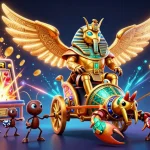 Découvrez le meilleur site de poker en ligne avec un scarabée en or et des scorpions jouant aux cartes.