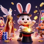 Win big with iwin's 3D cartoon gaming scene featuring vibrant slot machines, poker elements, and exciting casino action.
