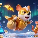 Illustration captivante de casino en ligne avec un chien super-héros et un hamster, offrant des pièces d'or et des crypto-monnaies.