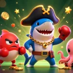 Jouez au casino en ligne avec des machines à sous colorées et un requin pirate.