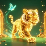 x88 brings luck in a digital casino scene with a neon-tiger and vibrant slot reels.